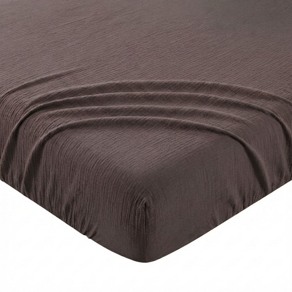 Drap Housse Gaze de Coton - Coton 57 fils Charbon 160 x 200 cm
