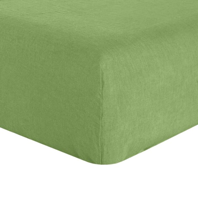 Drap housse en lin Français - lin lavé Kiwi Vert 180 x 200 cm
