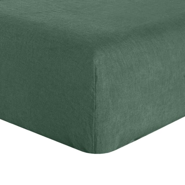 Drap housse en lin Français - lin lavé Pin Vert Foncé 180 x 200 cm