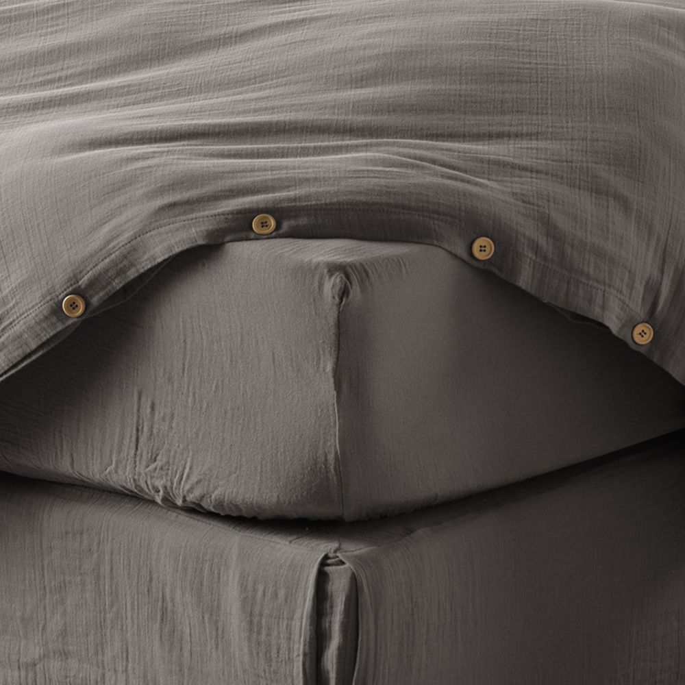 Drap housse en Gaze de coton Granit 180 x 200 cm
