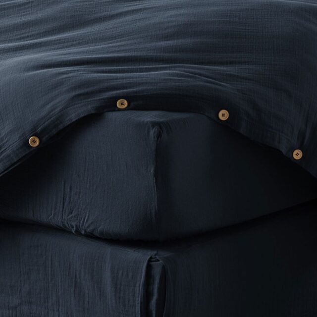 Drap housse en Gaze de coton Minuit 180 x 200 cm