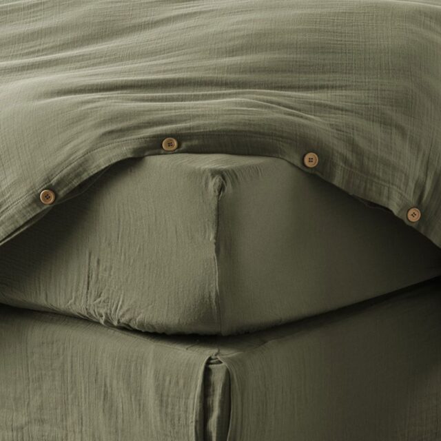 Drap housse en Gaze de coton Romarin 180 x 200 cm