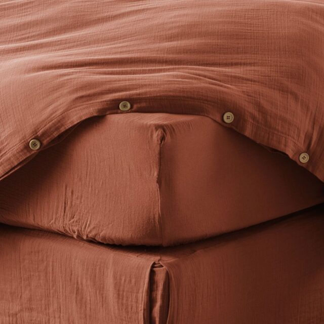 Drap housse en Gaze de coton Terracotta 180 x 200 cm