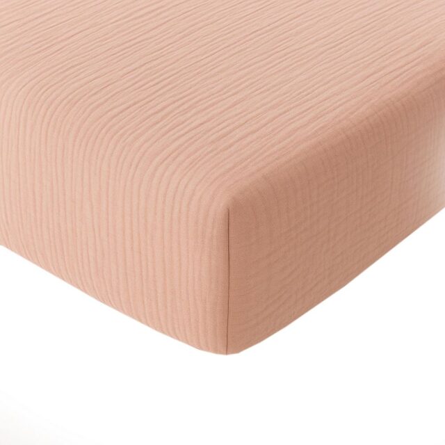 Drap housse Gaze de Coton Lavé Rose Lotus 180 x 200 cm