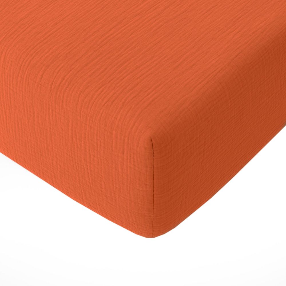 Drap housse Gaze de Coton Lavé Safran Minéral 180 x 200 cm