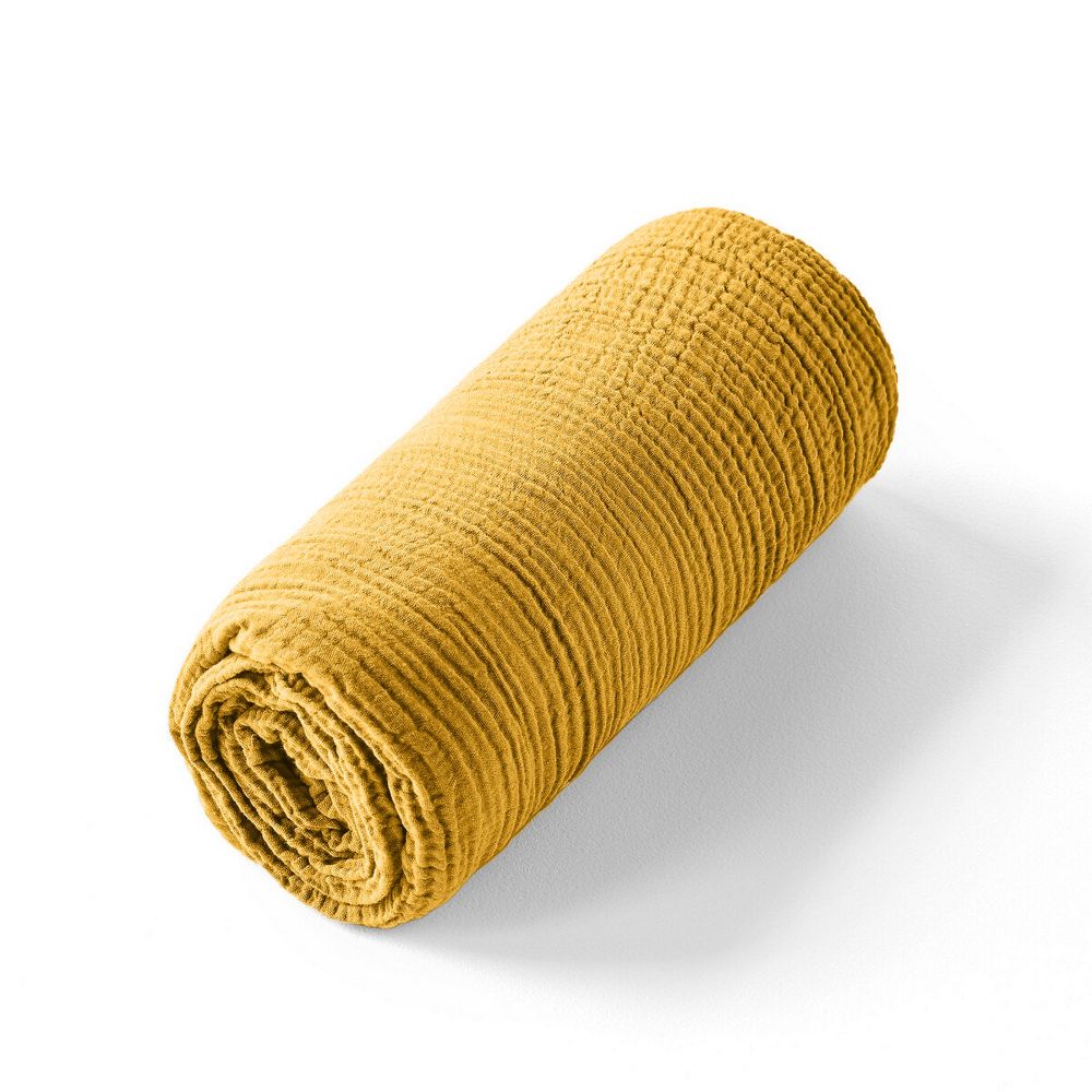 Drap housse Gaze de Coton Safran Jaune 180 x 200 cm — vue 2