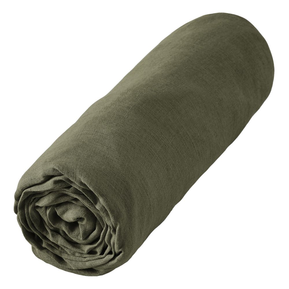 Drap housse Lin Français Thym Kaki 180 x 200 cm — vue 2