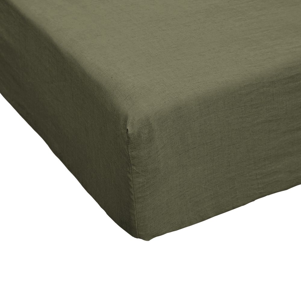 Drap housse Lin Français Thym Kaki 180 x 200 cm