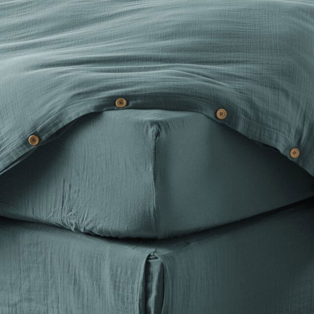 Drap housse Gaze de Coton Canard Bleu 200 x 200 cm