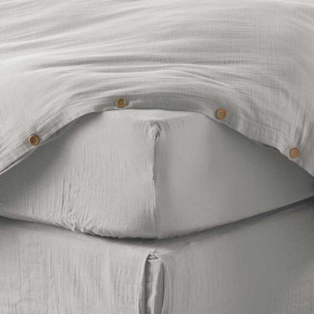 Drap housse Gaze de Coton Nuage Gris 200 x 200 cm