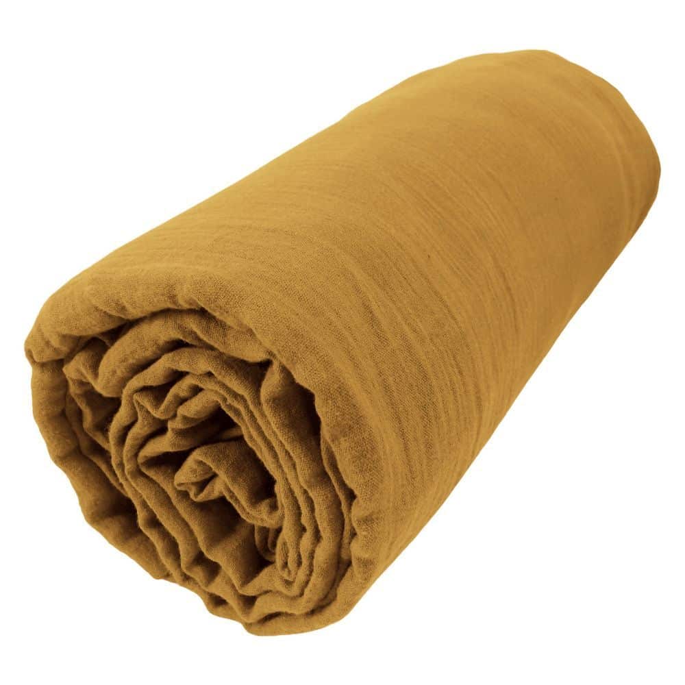 Drap housse Gaze de Coton Safran Jaune 200 x 200 cm — vue 3