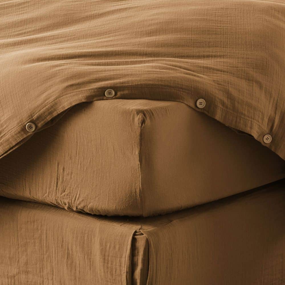 Drap housse en Gaze de coton Camel 90 x 190 cm