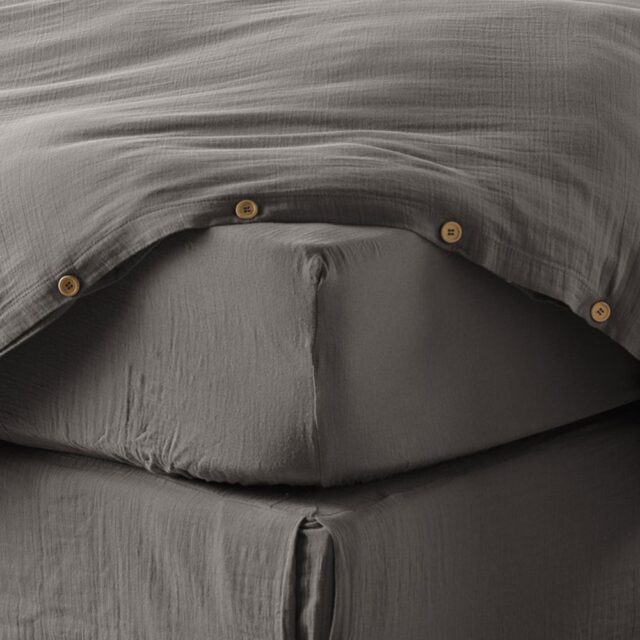 Drap housse en Gaze de coton Granit 90 x 190 cm