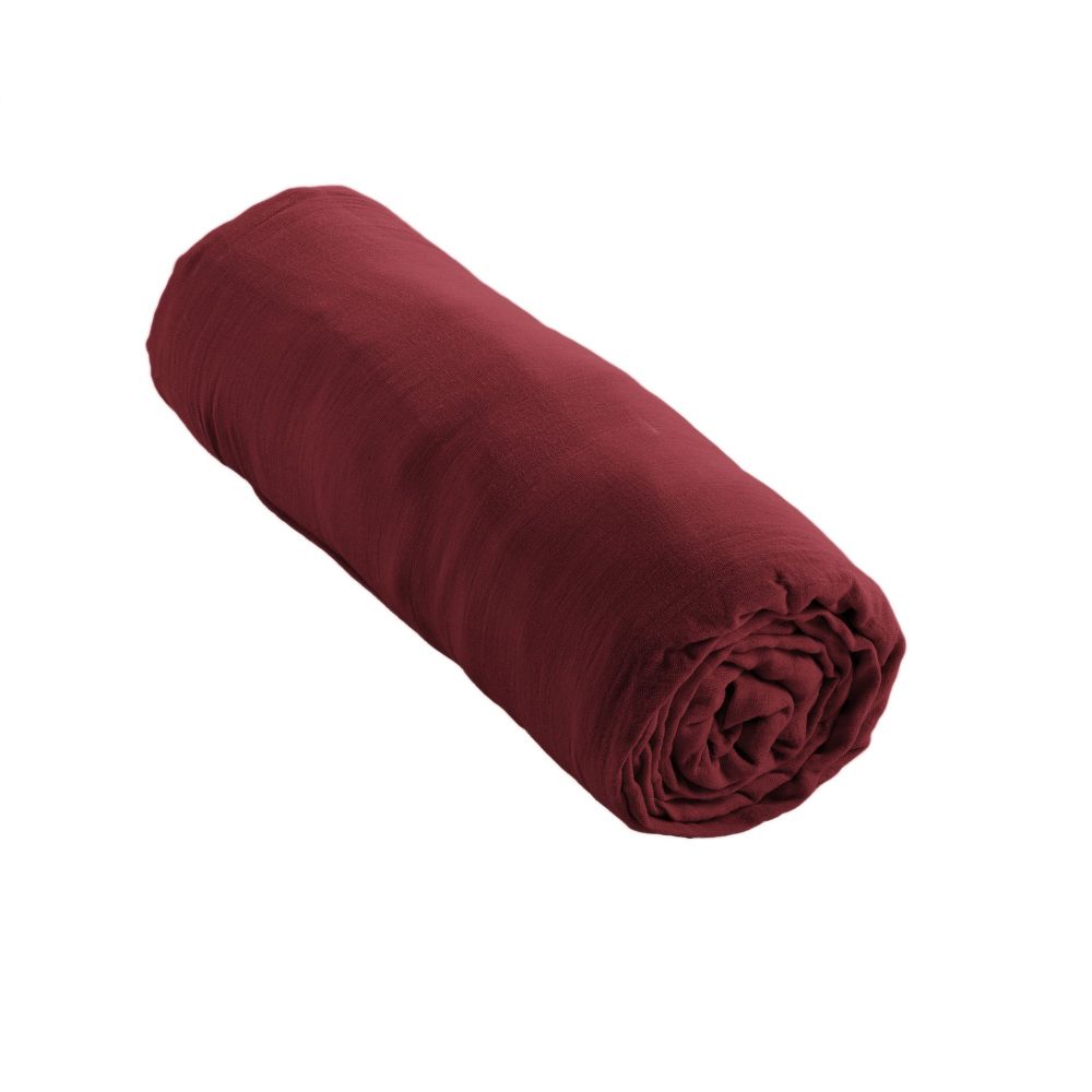 Drap housse en Gaze de coton Lie De Vin 90 x 190 cm — vue 3