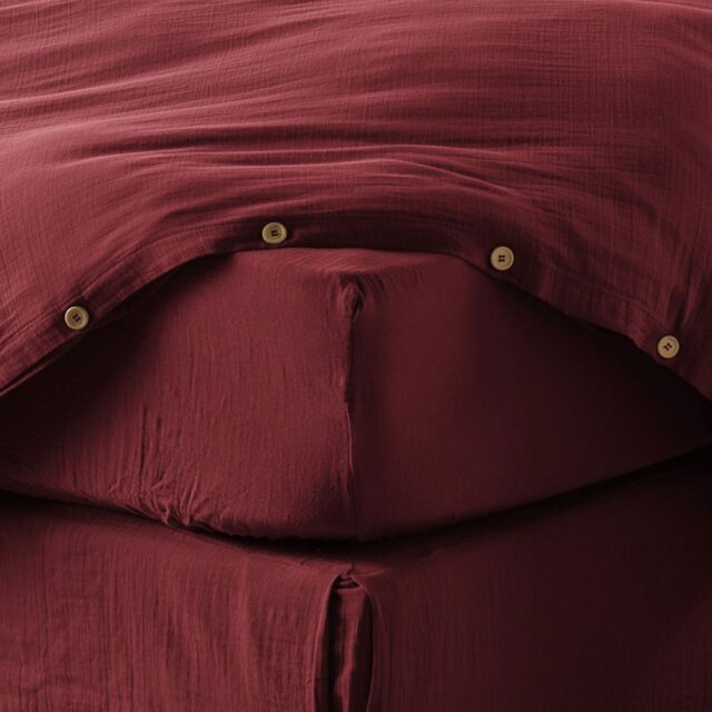 Drap housse en Gaze de coton Lie De Vin 90 x 190 cm