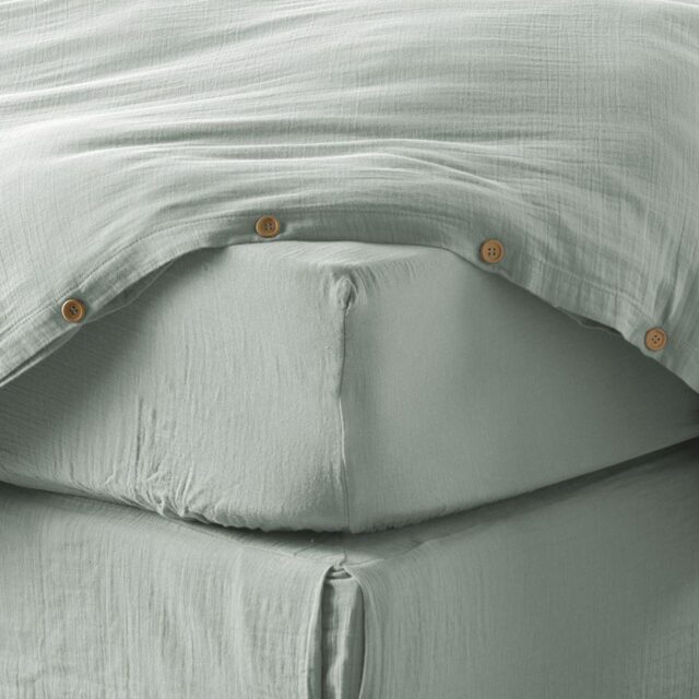 Drap housse Gaze de Coton Eucalyptus Bleu Clair 90 x 190 cm