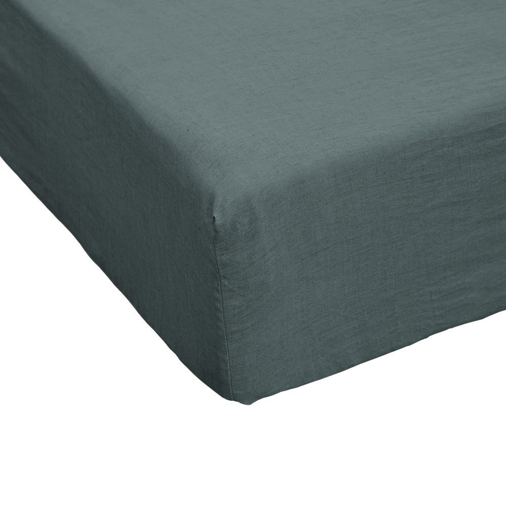 Drap housse Lin Rosalie Ardoise 90 x 190 cm