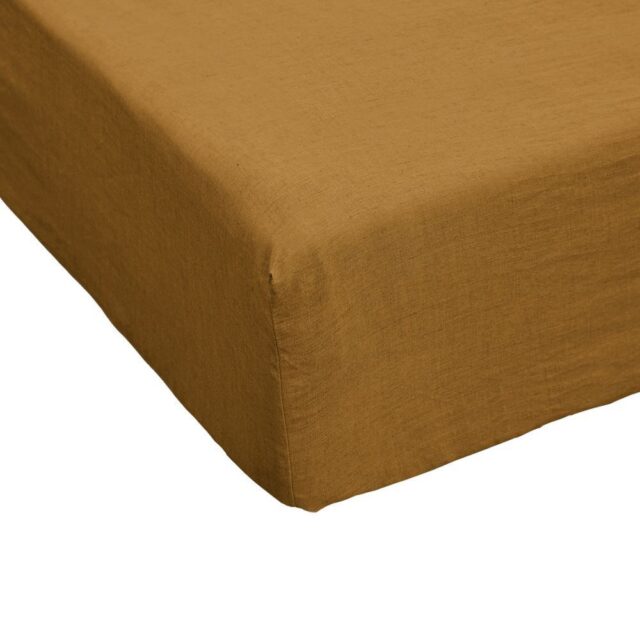 Drap housse Lin Rosalie Caramel 90 x 190 cm