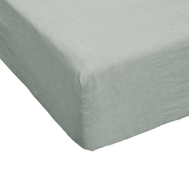Drap housse Lin Rosalie Eucalyptus 90 x 190 cm