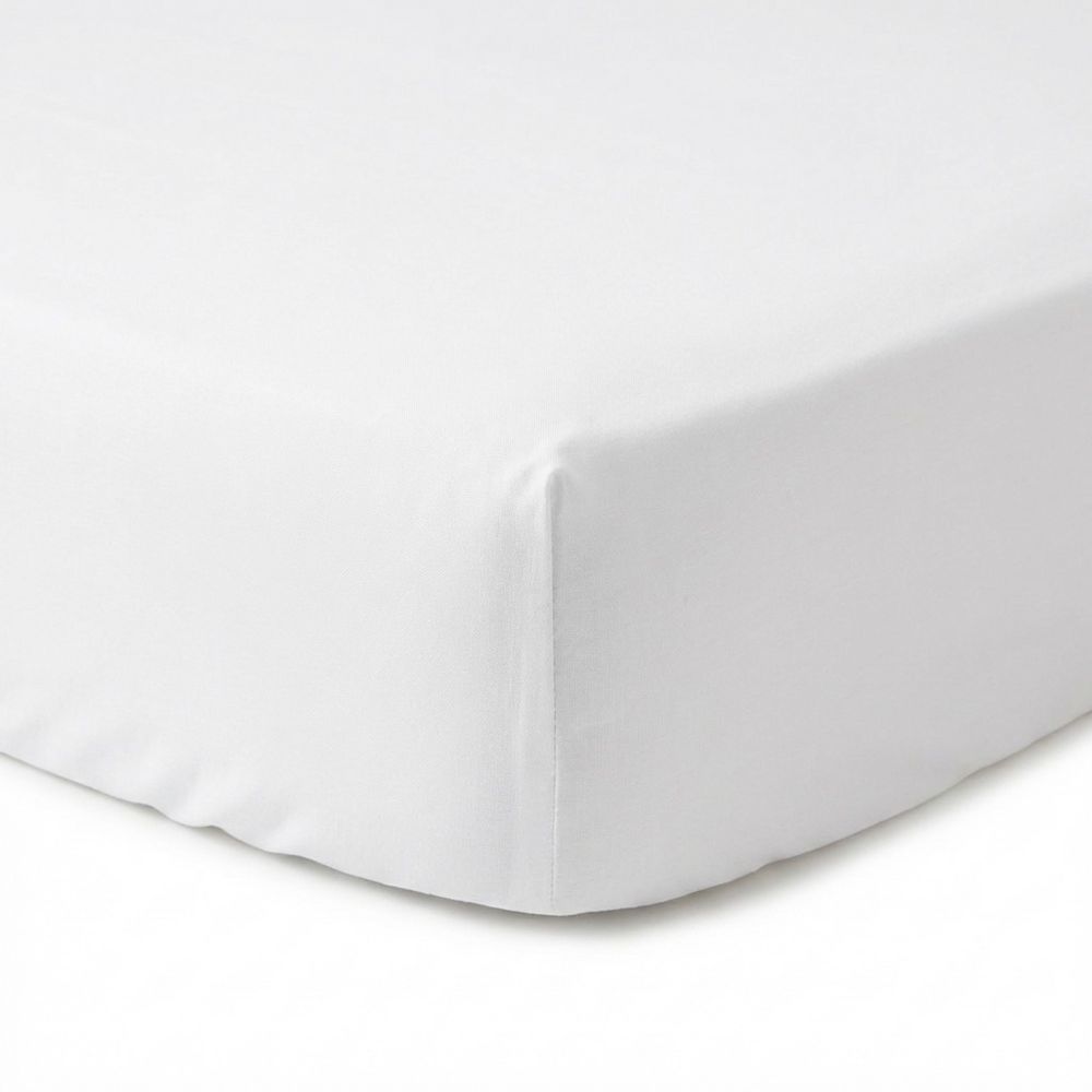 Drap Housse Percale de Coton Blanc 90 x 190 cm