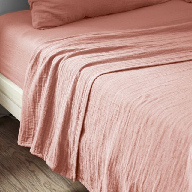 Drap plat Gaze de coton Rose Rose pêche 240 x 300 cm