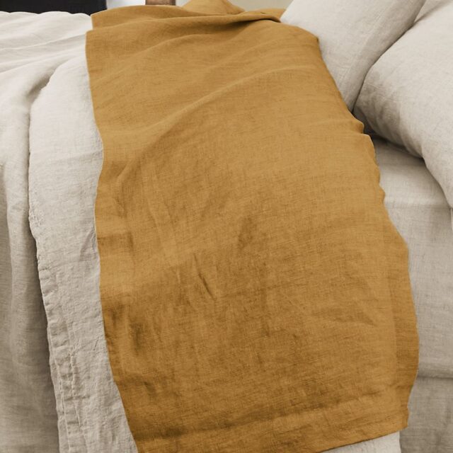 Drap plat Lin Français Caramel Marron 240 x 300 cm