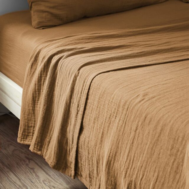 Drap plat Gaze de coton Camel 270 x 300 cm