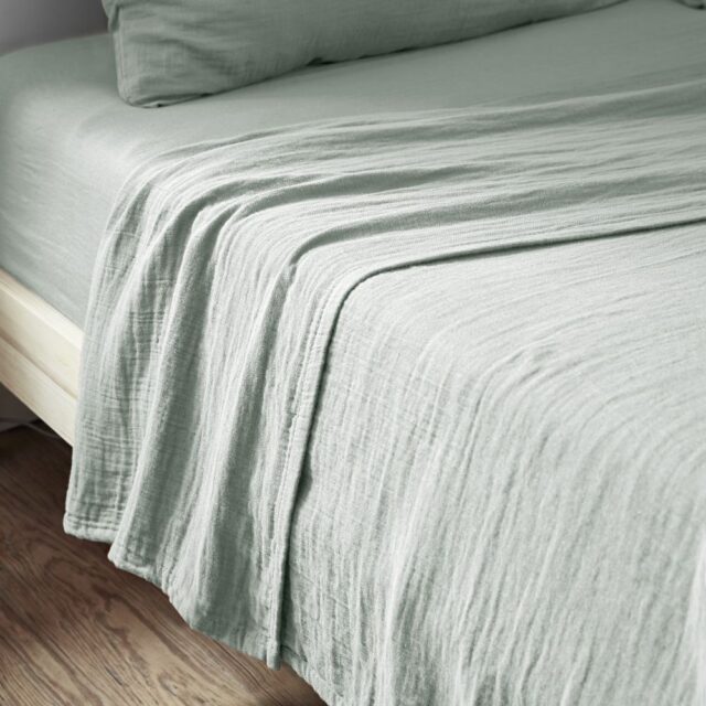 Drap plat Gaze de Coton Eucalyptus Bleu Clair 270 x 300 cm