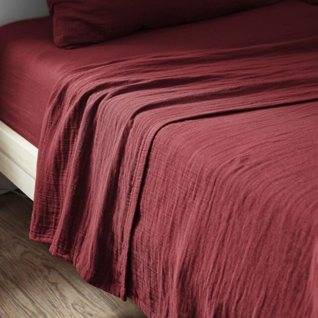 Drap plat Gaze de coton Lie de vin 270 x 300 cm