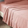 Drap plat Gaze de coton Rose Rose pêche 270 x 300 cm