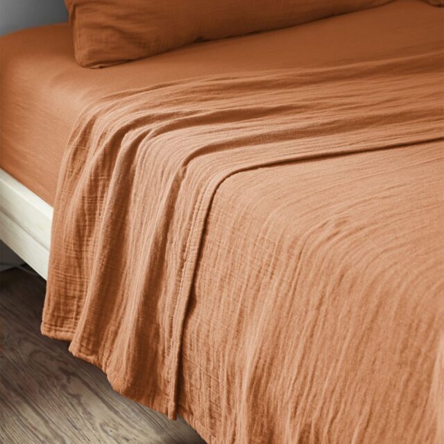 Drap plat Gaze de Coton Terra Abricot 270 x 300 cm
