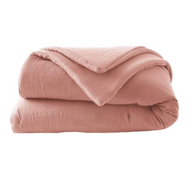 Edredon Gaze de Coton Rose Rose pêche 180 x 240 cm