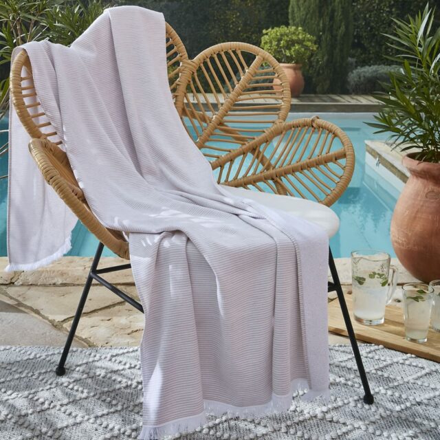 Fouta avec franges Polycoton Sable 95 x 180 cm