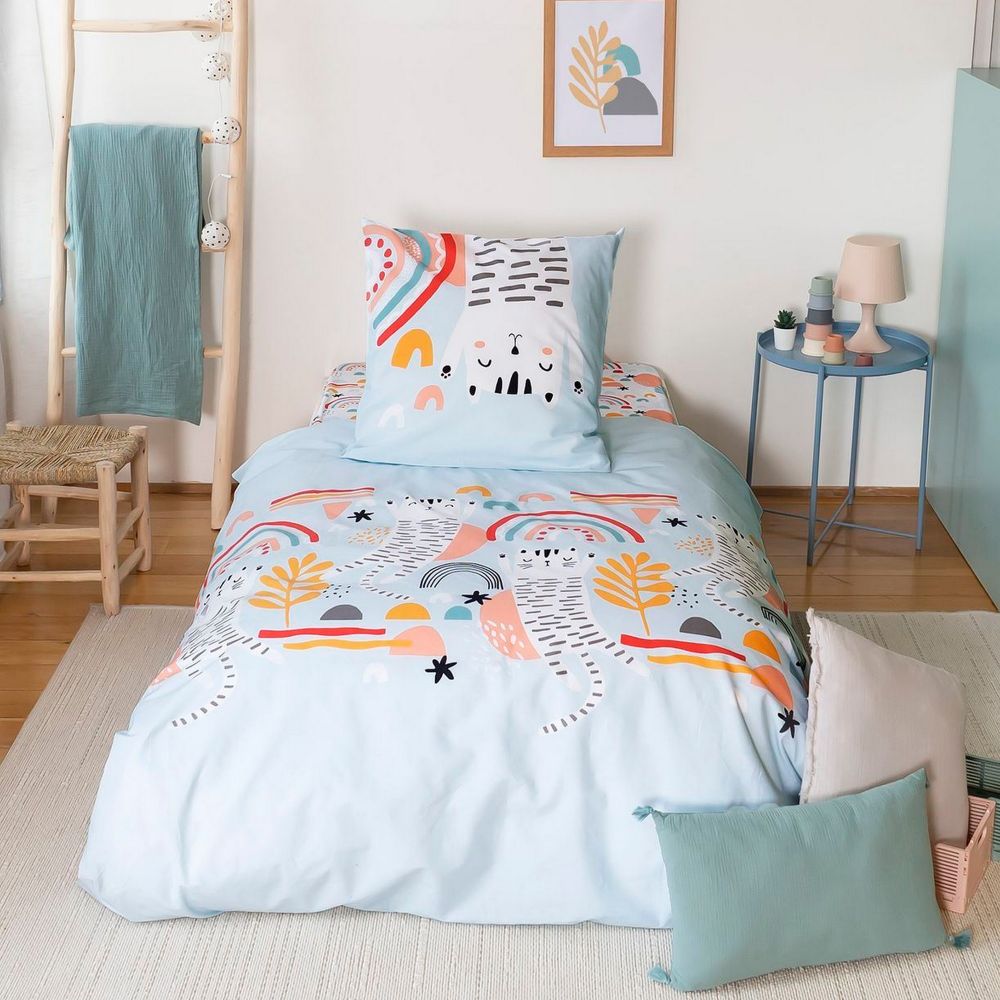 Housse de couette taie d'oreiller Coton Catchi Bleu 140 x 200 cm
