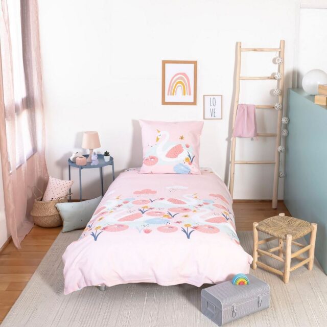 Housse de couette taie d'oreiller Coton Clara Rose 140 x 200 cm