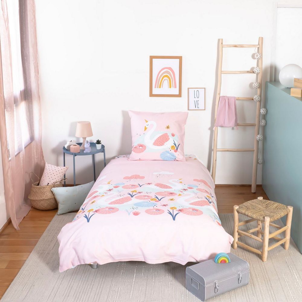 Housse de couette taie d'oreiller Coton Clara Rose 140 x 200 cm