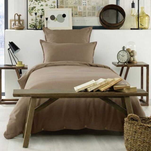 Housse de couette Flanelle de Coton Jasmine Ficelle 140 x 200 cm