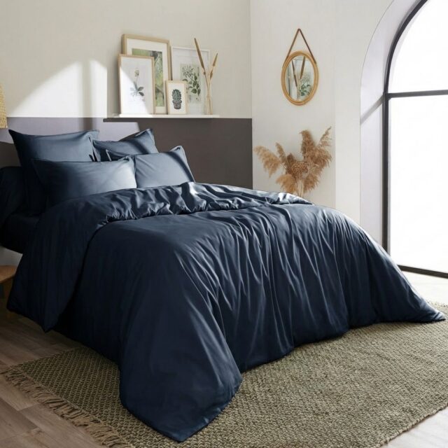 Housse de couette Percale de Coton Bleu Nuit 140 x 200 cm