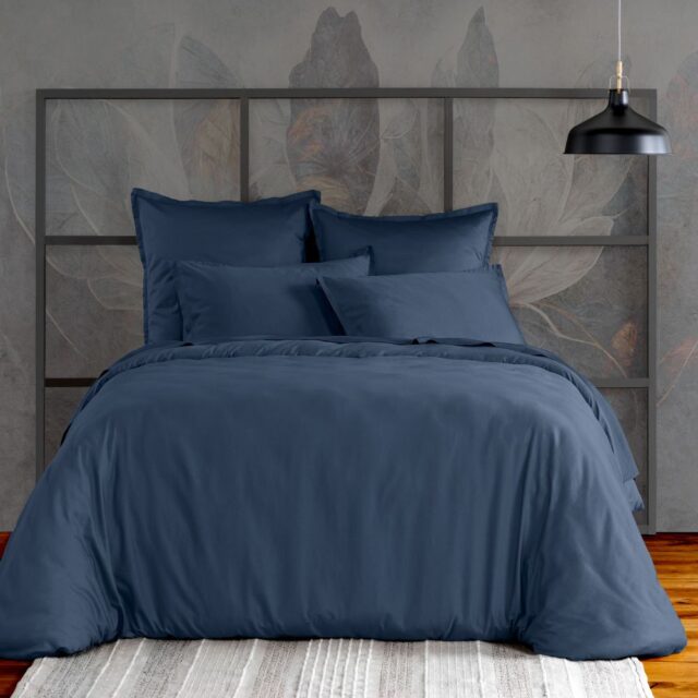 Housse de couette Satin de Coton Bleu Marine 140 x 200 cm