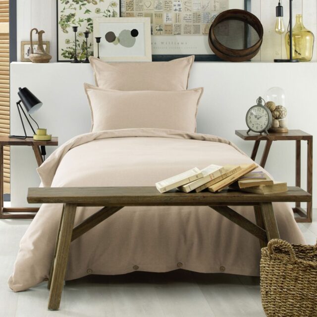Housse de couette Flanelle de Coton Sable 140 x 200 cm