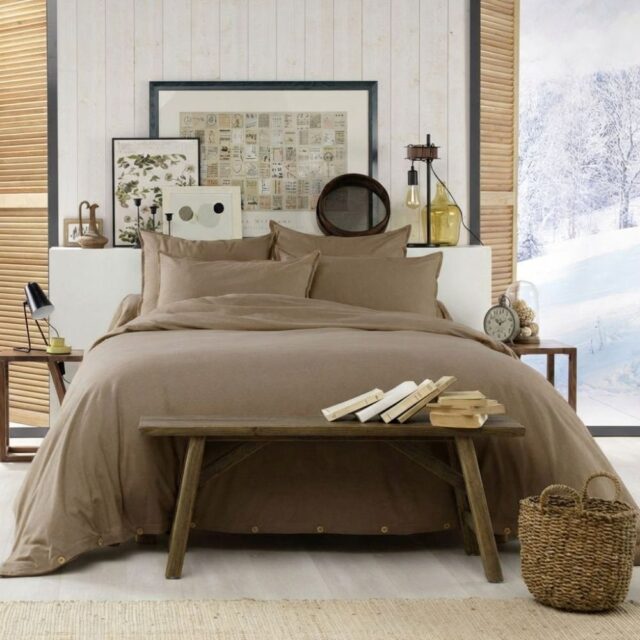 Housse de couette Flanelle de Coton Jasmine Ficelle 200 x 200 cm