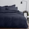 Housse de couette taies d'oreiller Satin de Coton Indigo Bleu Marine 220 x 240 cm