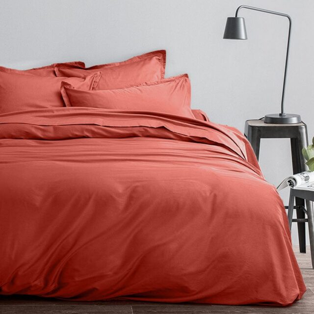 Housse de couette taies d'oreiller Satin de Coton Sienne Rouge 220 x 240 cm