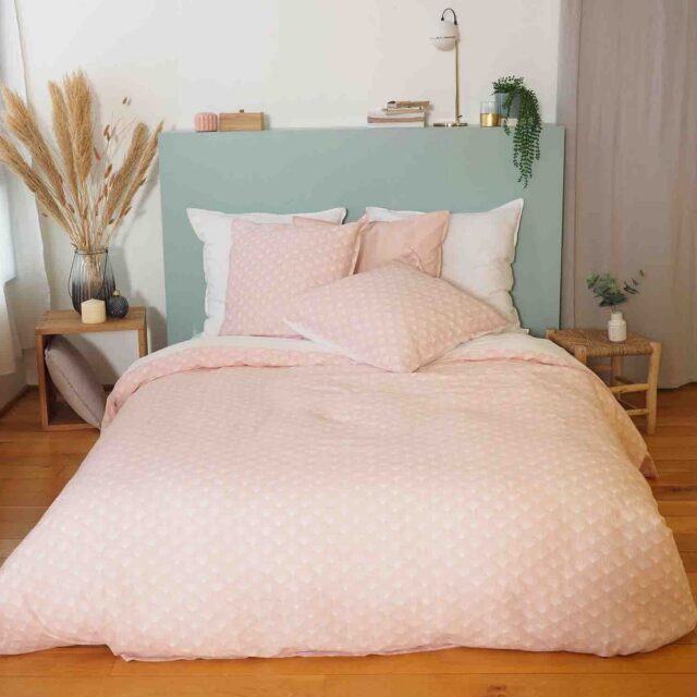 Housse de couette taies d'oreiller Lin Métis Lavé Evi Rose 220 x 240 cm