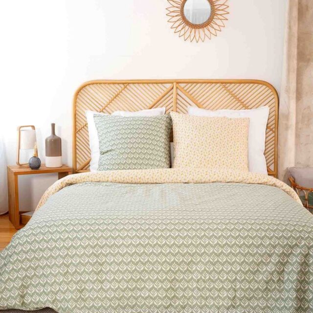 Housse de couette taies d'oreiller Satin de Coton Bio Orient Vert 220 x 240 cm