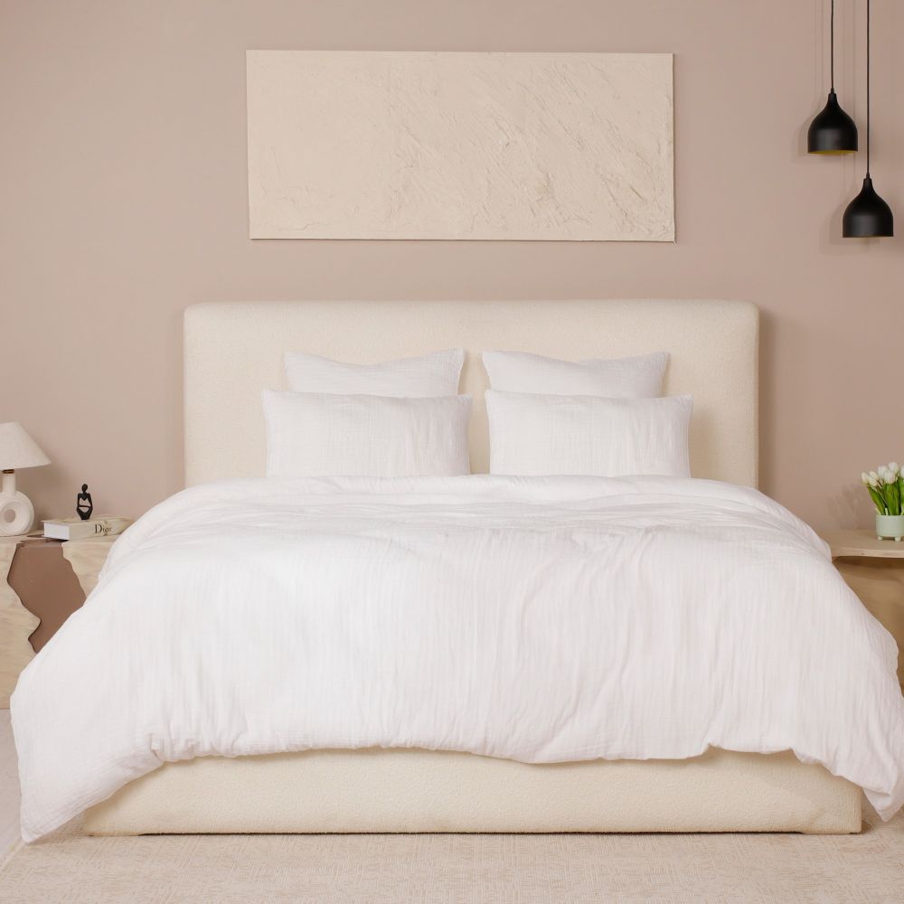 Housse de couette Gaze de Coton Lavé Blanc Pur 220 x 240 cm