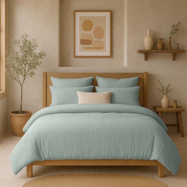 Housse de couette Gaze de Coton Lavé Bleu Givrée 220 x 240 cm