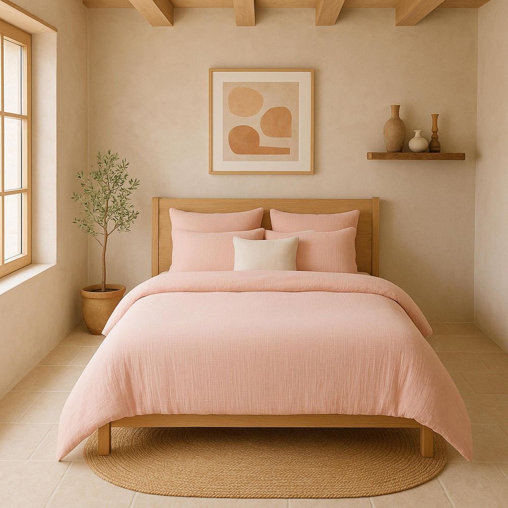 Housse de couette Gaze de Coton Lavé Rose Lotus 220 x 240 cm