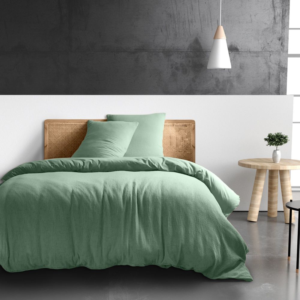 Housse de couette Gaze de Coton Vert Givrée 220 x 240 cm