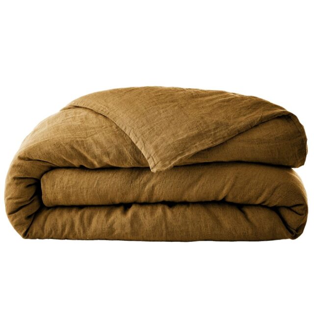 Housse de couette Lin Français Caramel Marron 220 x 240 cm